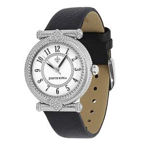 Judith Ripka Parisian Watch CZ Heart White Dial Leather Band Analog Arabic NIB